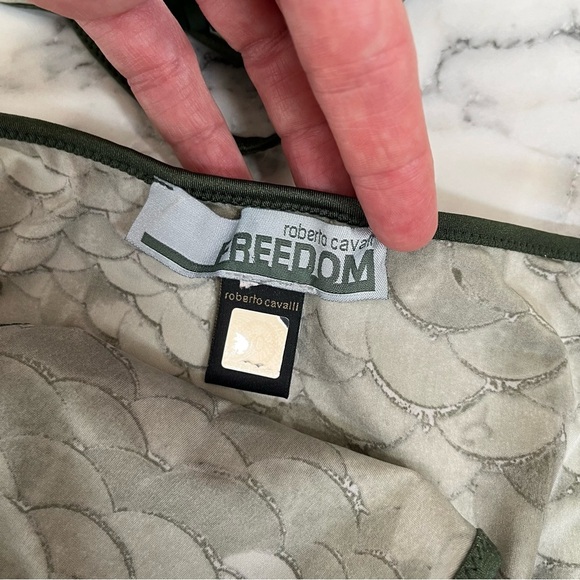 Roberto Cavalli olive green metallic mermaid print two piece string bikini swim - Picture 13 of 14